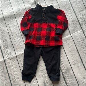 Carter’s 9mo Red and Black Plaid Fleece Set